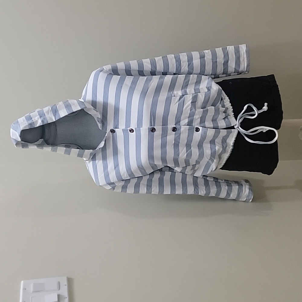 Cute Hooded Comfy long striped white and blue sweater size large